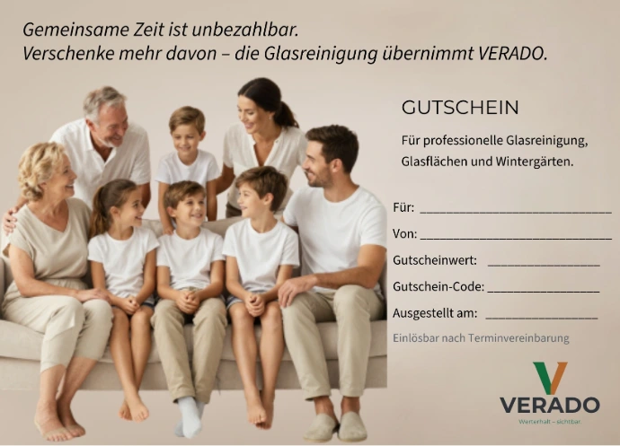 VERADO Geschenkgutschein für professionelle Glasreinigung in Memmingen und Umgebung